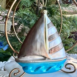NEW! Nautical Sailboat Blown Glass Large Christmas Ornament